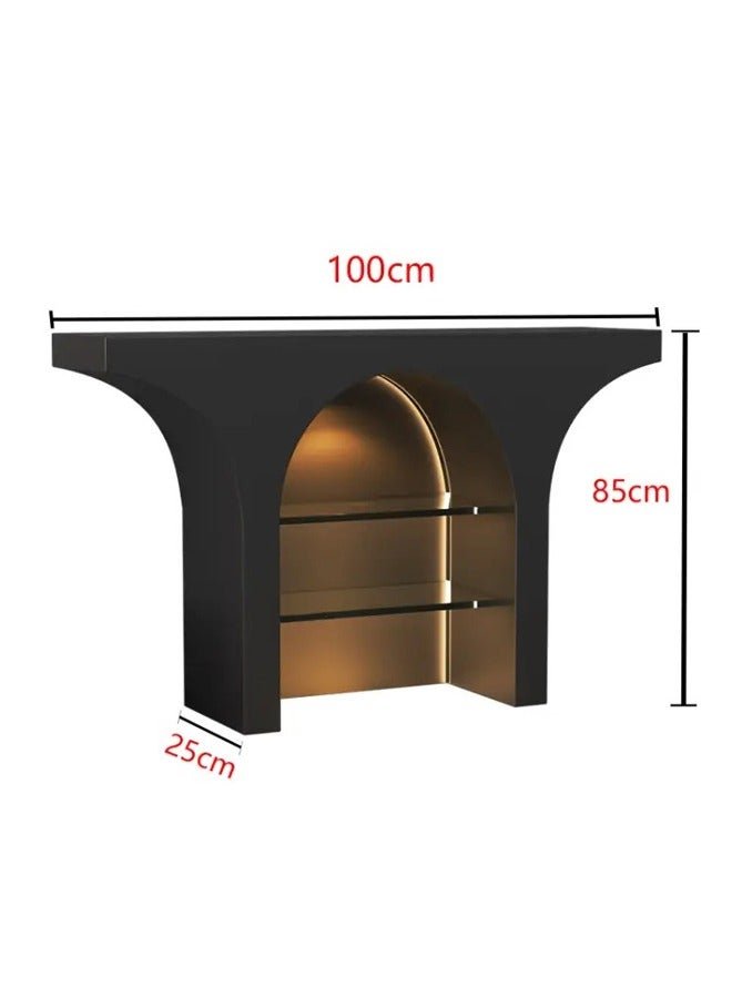fashionhome Classic Dome Shape Design Solid Wood Console Table 3 Tiers Storage Glass Shelves Entryway Table Display Table Storage Shelves with Decoration Lights Pedestal for Foyer Living Room Home Offices 100x25x85 cm (Fully Assembled) - Image 2