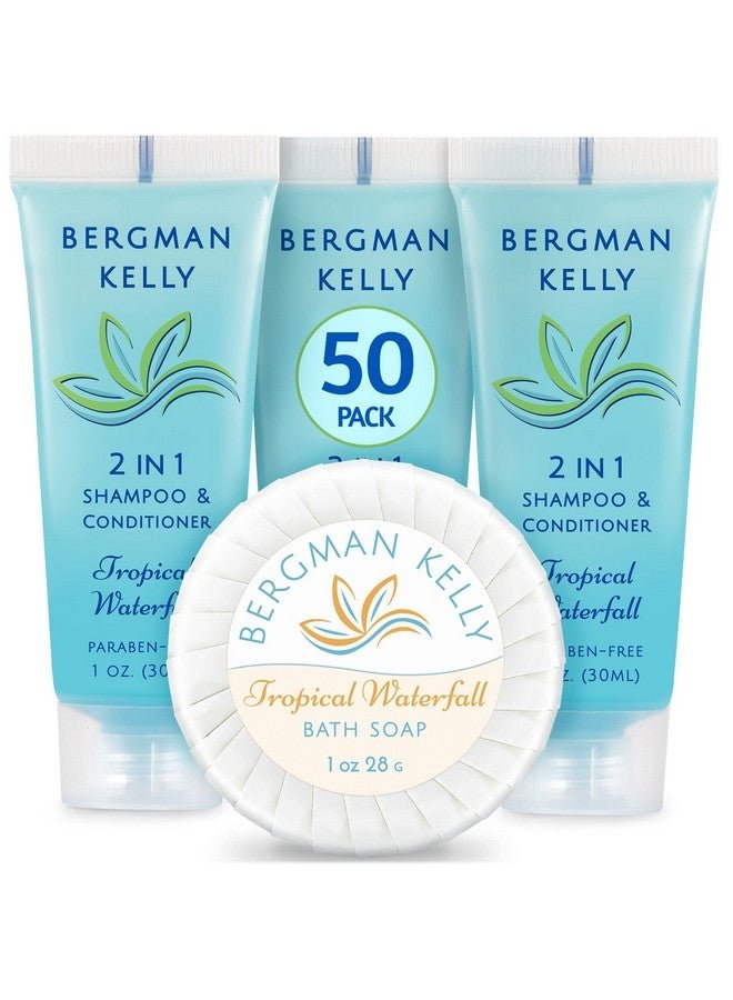 BERGMAN KELLY Round Soap Bars 2In1 Shampoo & Conditioner 2Piece Set (Tropical Waterfall 1 Oz Each 100 Pc) Delight Your Guests With Revitalizing & Refreshing Sanitary Toiletries & Hotel Amenities