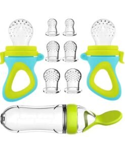 MIXDE Baby Fresh Food Feeder with 3 Sizes Silicone Pouches, Fruit Teether Pacifiers in Appetite Stimulating Colors
