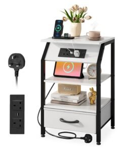 Stubborn Nightstands with Power Strip, Bedside Table with Drawer, Sofa Side Table with Storage