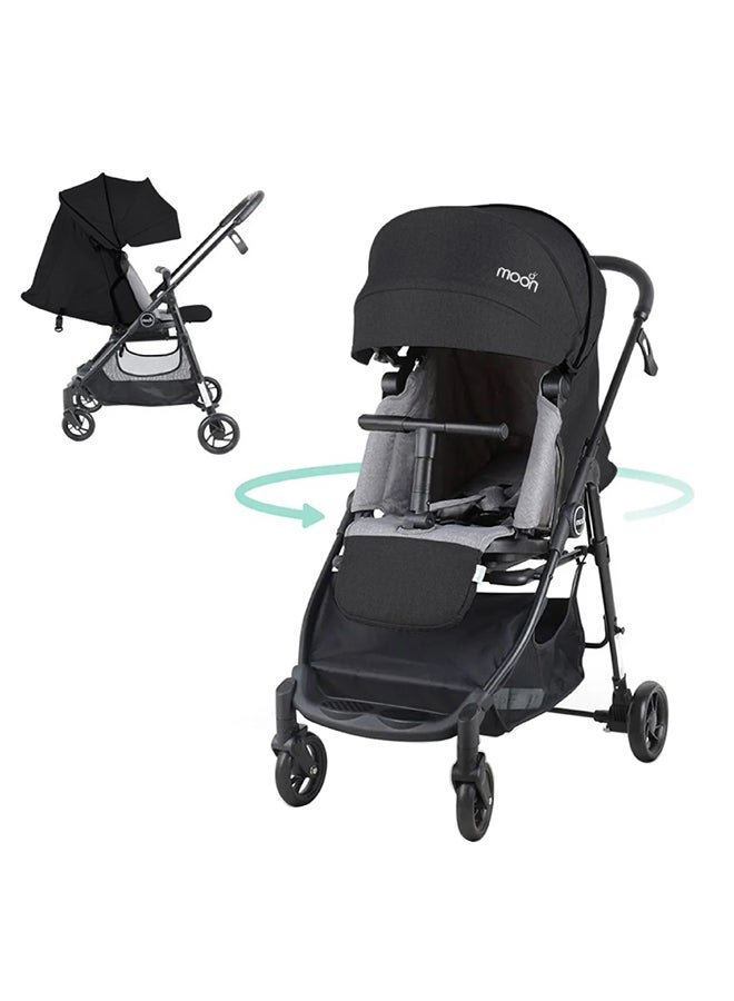Moon Revo 360° Rotating Baby Stroller – Foldable Pushchair with Storage Basket, Lightweight, Compact, Suitable Newborns And Toddlers – Black