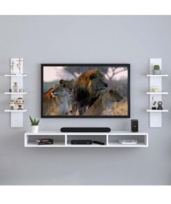 MODERN HOME Wall Mounted TV Unit with Storage Cabinet & Floating Shelf – White Design