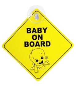Rubik Baby on Board Car Sign, Safe Distance Driver Caution Sign with 1 Suction Cup Crawling Baby Design For Car Rear Window Safety Warning Symbol, (12.5 x12.5 cm)