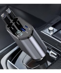 Retractable Car Charger, 4 in 1 Fast Car Phone Charger 120W with Cord 2.6ft, Retractable Cable and 2 USB Ports Car Charger Adapter for iPhone 15 14 13 12 Pro Max, Galaxy S23