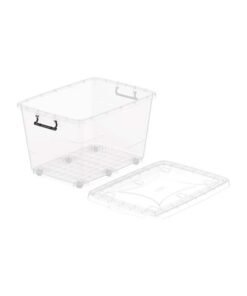 Cosmoplast 132-Liter Plastic Storage Box With Wheels And Lockable Lid 80x57x49 cm Transparent Transparent