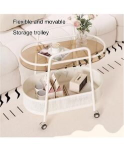 XiuWoo End Table with Rolling Wheels, Table with Storage Shelves, End Table TV Tray, Swivel Casters with Brakes, Narrow Side Snack Table for Living Room Bedroom,White