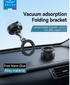 Brave MagSafe Car Mount – Magnetic Phone Holder with Vacuum Suction & Instant Lock, Upgraded 5-in-1 Foldable Zinc Alloy Mount for Tesla, Dashboard, Windscreen, Infotainment Screen & Table, 360° Rotation, Strong Magnets, Universal Car Mount for iPhone Air, iPhone 17/16/15/14/13 Series, Samsung Galaxy S25/S24/S23 Ultra & All MagSafe Devices – Black