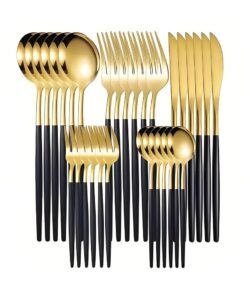 Betaoby 30 PCS Flatware Set with Knives Spoons and Forks Stainless Steel Flatware Set for 6 Persons Black & Gold