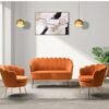 Maharat Al Bahar MAB FURNISHINGS Art 3-Piece Velvet Living Room Furniture Set - Loveseat, 2 Sofa Chairs, Modern Comfy Upholstered 2-Seater Sofa & Accent Chair (orange color)