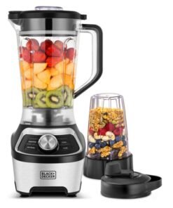 BLACK+DECKER High-Speed Blender, 1.85L BPA-Free Jar, 500ml Travel Cup, 20,000 RPM, 6-Blade, Stainless Steel, Smoothie & Ice Crush Presets, Variable Speed, 1.8 L 1200 W BXH1200-B5 Silver
