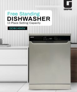 GEEPAS Free Standing Dishwasher 14 Place Settings 6 programs | LED Display, Timer Function, Heater Protection | Eco Wash, Delay Timer Option, Child Lock | GDW1464SV silver
