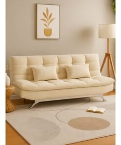 Harmony Home Suede Fabric Sofa Bed – Modern Folding Convertible Sofa Bed with Pillow, Compact Space-Saving Design for Living Room, Apartment, Dorm & Office - Off White