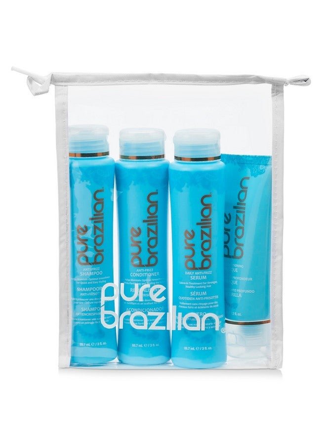 PURE BRAZILIAN - 4 Piece Essential Travel Size Kit: Anti-Frizz Shampoo, Conditioner, Serum & Masque