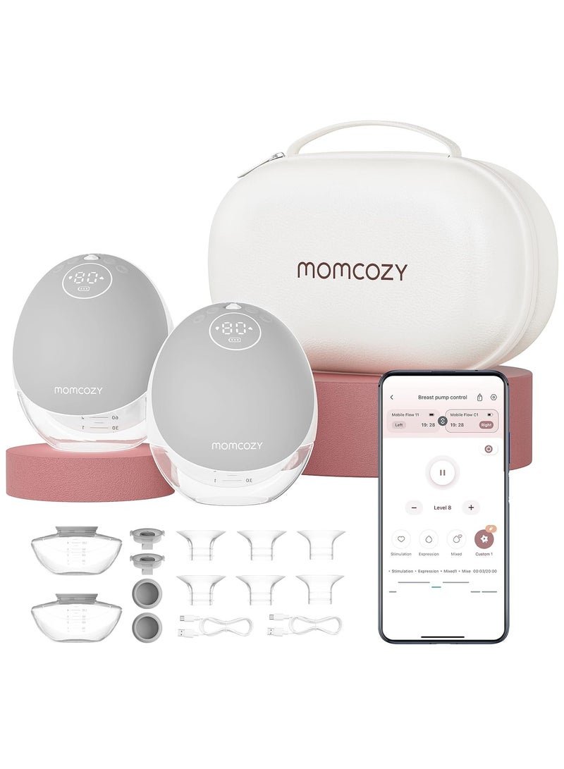 Momcozy M9 Breast Pump Hands-Free Mobile Flow, App Discreet Control with Personalized Multi-Modes and 15 Levels, Independent Breastmilk Storage, Wearable M9 Breast Pump 24mm