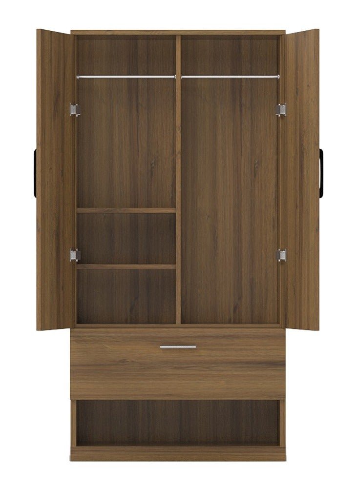 Mahmayi Wooden Wardrobe with 1 Doors, and Open Shoe Rack, Hanging Rod and 2 Compartments, Wooden Closet Storage Cabinet for Bedroom, Living Room - Cognac Brown Sherman Oak