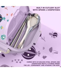 S2C LittleZen Kids Bento Lunch Box – Leak-Proof Compartmented Stainless Steel Lunch Box with Spoon | Microwavable BPA-Free Tray & Anti-Slip Base - Image 4