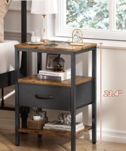 ROCKCAMEL Nightstand With UK Socket, Bedside Table, Wood End Table, Modern Night Stand for Bedroom, Closet, Entryway, College Dorm - Image 4