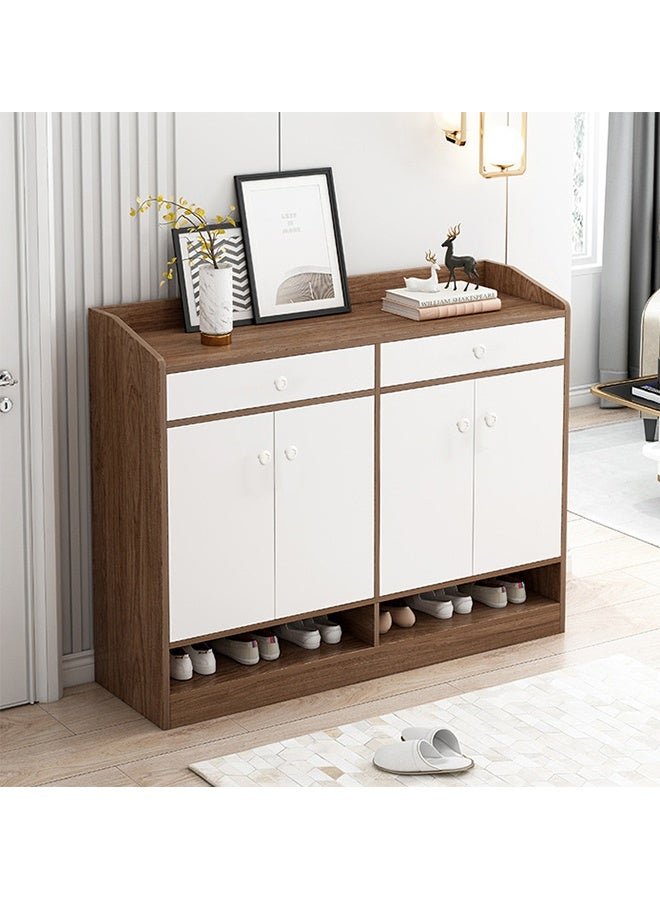 Shoe Cabinet with Door, 4 Tier Independent shoe Cupboard with Two Drawers and 4 Tier WoodenShoe Storage Cabinet, Suitable for Living Room, Bedroom, Corridor or Cloakroom