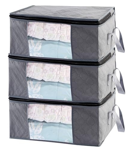 Sodynee Storage Clothes Bins Closet Bags - 35L Containers Organizer Boxes Clothing Bin Organization for Organizing Blanket Pillow Sheet Sweater, Foldable Fabric Bedroom Small Storage Totes With Lids Zipper