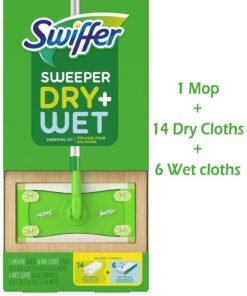 Swiffer Lightweight Compact Sweeper Wet+Dry Sweeping Kit With 1 Sweeper + 14 Dry Cloths + 6 Wet Cloths