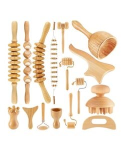 Hihonor 16 Pcs Wood Therapy Massage Tools Set Maderoterapia Kit Therapy Tools for Body Muscle Pain Relief Wooden Body Face Sculpting Tools Wood Roller Massager, Fascia Massage