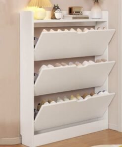 Kutis 3-Tier Shoe Cabinet Storage Shoe Rack Storage Organizer Density Board White 100x17x110 cm