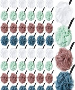 Shellwei 48 Pack Bath Sponge Shower Loofahs Bulk Pack 50g Soft Net Body Scrubber Shower Pouf Sponge Ball Body Exfoliating Bath Scrunchies for Men and Women
