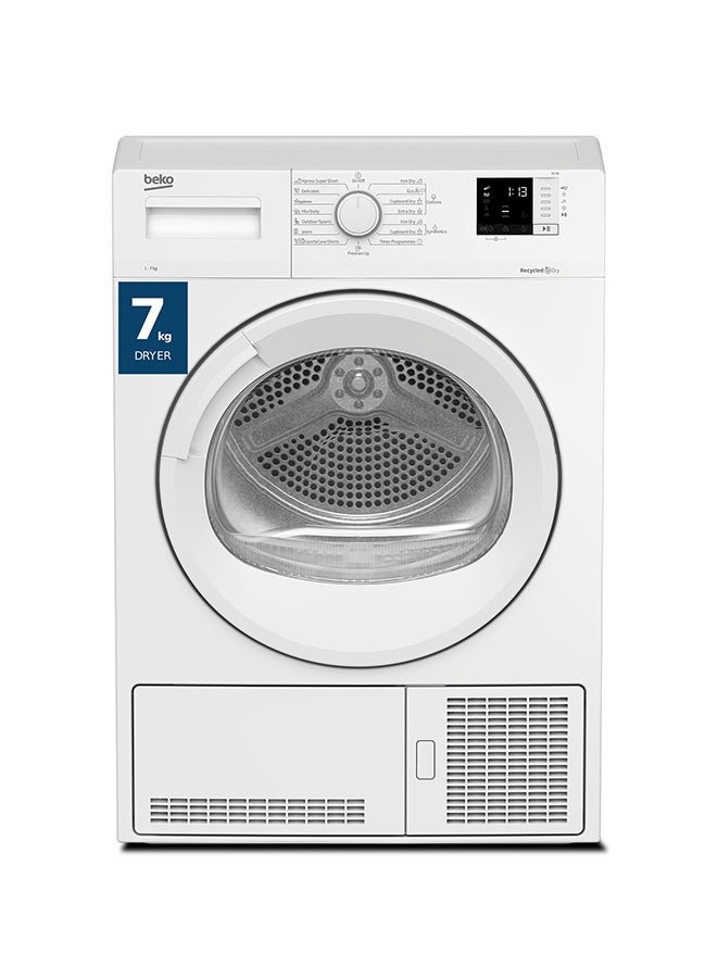 Beko 7 kg Condenser Tumble Dryer, 15 Programmes, Low Noise, AquaWave Technology, Advanced Sensor Drying, Convenient Digital Display DC7W White