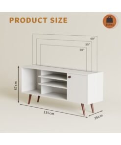 Alternative view of WERSMT Mid-Century Modern TV Stand for TVs up to 60 Inch, 135x36x67cm Entertainment Center with Storage Cabinets & Open Shelves, Small TV Unit Console Table for Living Room, White