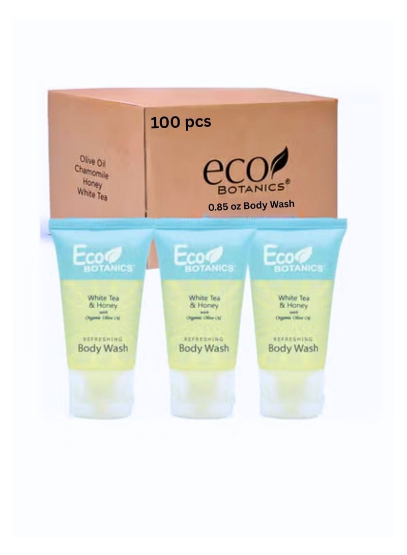 Eco Botanics Bulk Set Pack of 100 Transparent Travel-Size Hotel Body Wash With White tea & Honey Extract 30ml