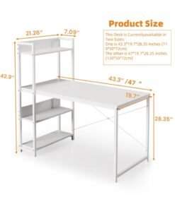 ALIVINGHOME Computer Table with 4 Tier Shelves for Home Office,Study, or Gaming,Modern Simple Style Writing Desk Table,Ergonomic 110 L x 50cm W x 72cm H/120 L x 50cm W x 72cm H, White