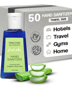 Terra Pure Hotel Hand Sanitizer Gel | Mini Hand Sanitizer Bulk | Alcohol-Free with Organic Aloe Vera | 1oz Bottles | Case of 50