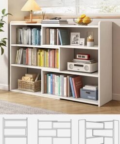 3-Tier Retractable Bookshelf, Wooden Standing Bookcase, Open Display Rack Storage Rack Adjustable BookShelves Multifunctional Storage Unit for Bedroom/Living Room/Office