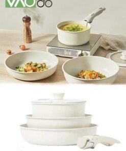 VAOdo 5pcs Pots and Pans Set Nonstick Cookware Set Detachable Handle Induction Kitchen Cookware Sets Non Stick with Removable Handle RV Cookware Set Oven Safe