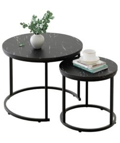 DubaiGallery Round Nesting Coffee Table Side Set of 2 End Tables for Living Room Bedroom
