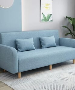 Comfynest Seats 3 Modern Small Solid Wood Frame Foam Filled Sofa With Square Arm - Flannel 150 X 65 X 75 Cm Sky Blue