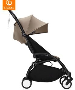 STOKKE YOYO3 Stroller, Black Frame With 6+ Color Pack - Taupe, Seat Cushion + Canopy - Folds In & Out in a Flash - Light & Compact - Carry-On Compatible