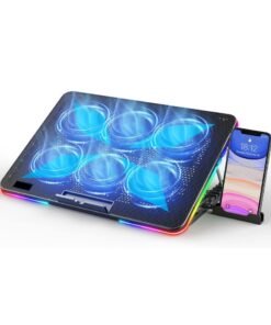 Laptop Cooling Pad, Laptop Cooler with 6 Quiet Fans for 15.6-17 Inch Gaming Fan Stable Stand, 7 Height Adjust, RGB Light 10 Modes, Switch Control Fan Speed, 2 USB Port & Phone Holder
