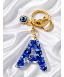 Ready For Chai Handmade Resin Evil Eye Alphabet Keychain – Letter A with Evil Eye Charm | Luxury Personalized Gift