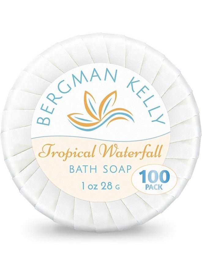 BERGMAN KELLY - Hotel Soap Bars in Bulk - Tropical Waterfall, 1 oz, 100 PK - Small Individually Wrapped Round Soap - Travel Size Mini Toiletries for Airbnb, Motel, Guest Bathroom
