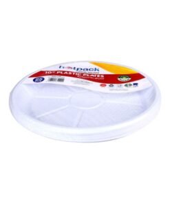 Hotpack Disposable White Plastic Plates Round 10 inch, 25 Pieces White 10inch