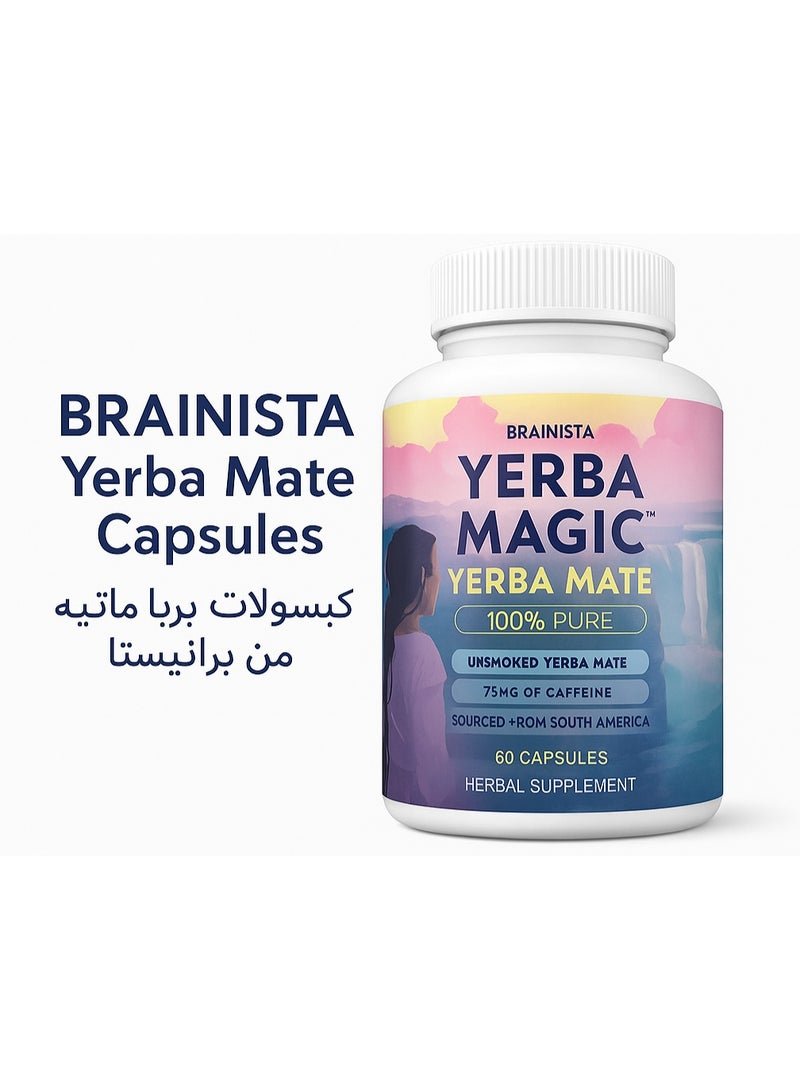 BRAINISTA 100% Pure Yerba Mate Capsules – Clean Energy, Brain‑Fog Focus & Gut Support – 60 Vegan Capsules