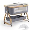 WALALLA Baby Bassinet, Bedside Bassinet for Baby, 4 in 1 Portable Bassinet Bedside Sleeper with Wheels Mosquito Net ,Mattress & Storage Basket,Baby Crib with Changing Station, 6 Height Adjustable Rocking Bassinet for Newborn Baby（Grey）