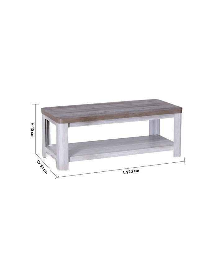 DANUBE HOME Olivos Coffee Table With Shelf Multi Functional Living Room Desk Space Saving Center Table Furniture For Home Living Room L 120 x W 54 x H 45 cm Ash Grey / Oak - Image 4