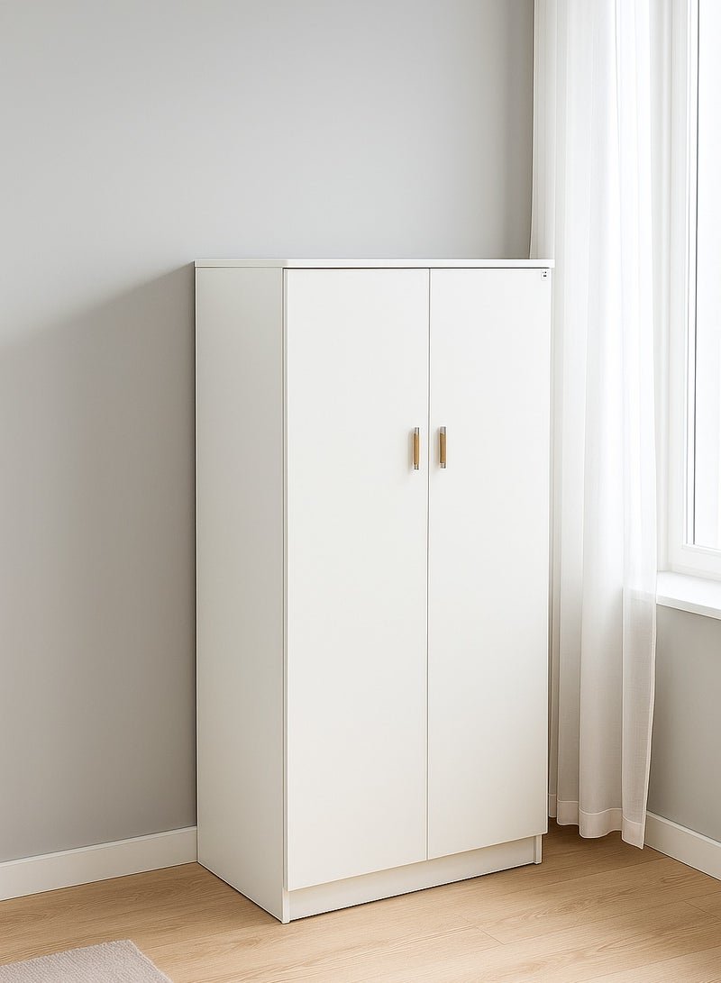 AFT Elegant MDF Kids Wardrobe with 2 Door Design - Double Door Design – Spacious Shelving, Hanging Rod, and Lockable Drawer for Organized Storage. 150 cm x 80 cm x 40 cm Compact Design. White (Arfan)