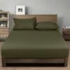 PHF 100% Garment Washed Cotton Fitted Sheet King Size (198cm x 200cm), Cozy Cloud Soft Linen Bottom Sheet, Deep 40cm Pocket, Easy Fit and Breathable, Olive Green