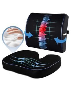 MIXSNOW Portable Ergonomic Memory Foam Seat Cushion and Lumbar Support Pillow Set for Car Office Computer Chair Wheelchair