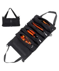 Super Roll Tool Roll,Multi-Purpose Roll Up Tool Bag, Wrench Roll,Canvas Tool Organizer Bucket,Car First Aid Kit Wrap Roll Storage Case,Hanging Tool Zipper Carrier Tote,Car Camping Gear