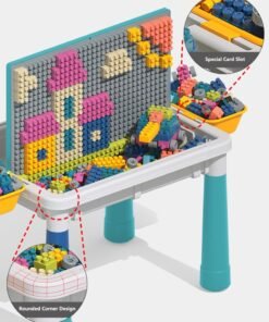 Alternative view of WALALLA Kids Multi-Functional Educational Study Block Table, Drawing Board and Activity Building Storage with Chair,100 Block