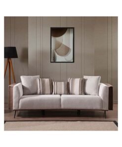Danube Home Palace 3 Seater Fabric Sofa Modern Design Three Seat Sofas Comfortable Living Room Furniture L 230 x W 104 x H 70 cm Ivory / Brown
